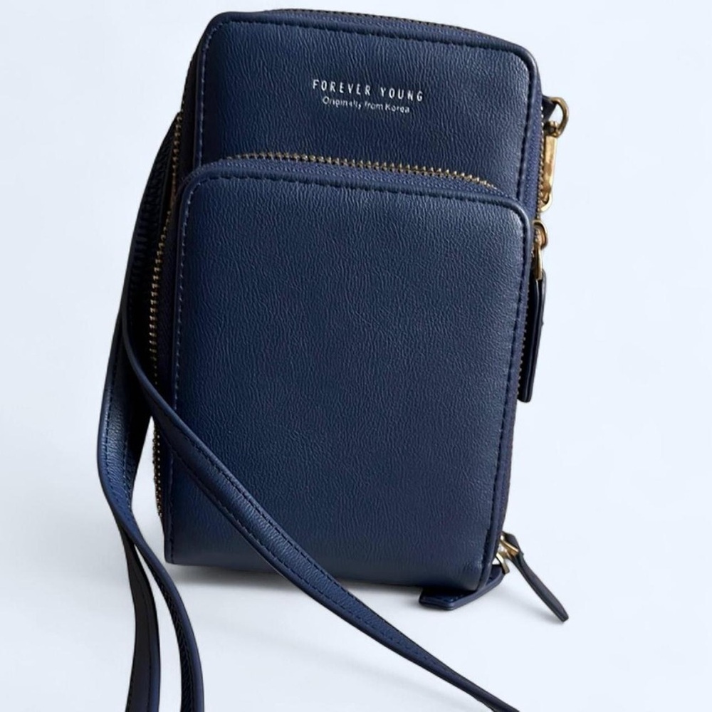 Forever Young Navy Crossbody Bag with Gold Zippers